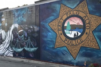 A mural at the East Palo Alto police station.