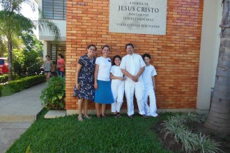 In December 2012, Sister Feddock had the first two baptisms of investigators she'd taught about the church. From left to right, Sister Dias, Sister Feddock, and new church members Paula and Isabel. (Photo courtesy of Breanne Feddock)