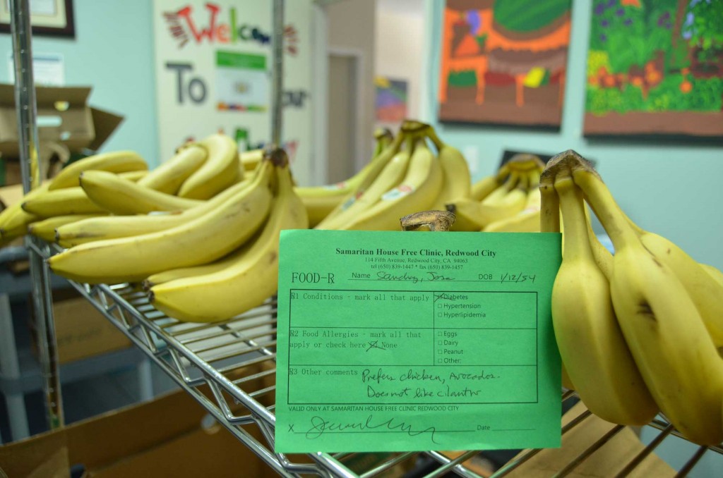 This is a mock-up example of a food prescription (with fictional patient details) written by a doctor at the Samaritan House Free Clinic in Redwood City. Actual patients leave the clinic with a week’s worth of healthy foods. (Christina Ren/Peninsula Press)