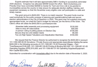 An excerpt from the grant award letter that Dearborn received from The Center for Tech and Civic Life.
