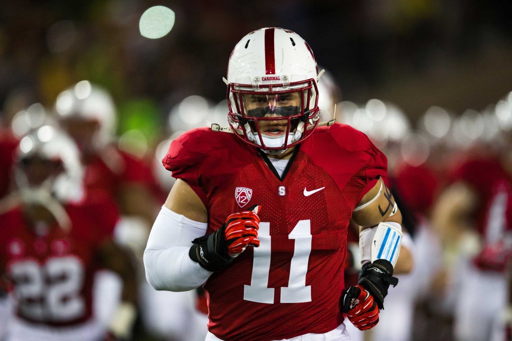 Shayne Skov pictured back in 2013, before the Stanford-Oregon football game. (Photo courtesy of Roger Chen/The Stanford Daily)