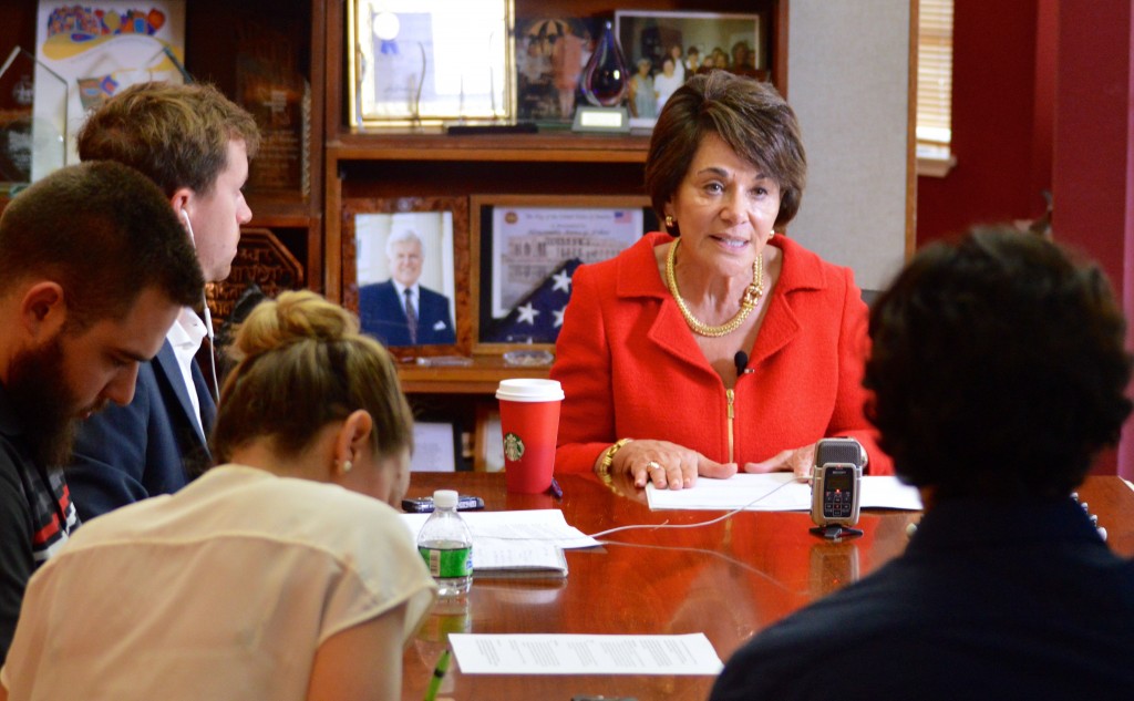 Congresswoman Anna Eshoo addresses Peninsula Press reporters during a roundtable discussion at her Palo Alto office on Oct. 30, 2015. (Kim Kenny / Peninsula Press)