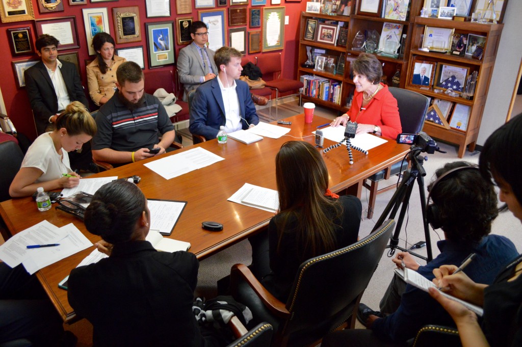 Congresswoman Anna Eshoo addresses Peninsula Press reporters during a roundtable discussion at her Palo Alto office on Oct. 30, 2015. (Kim Kenny / Peninsula Press)