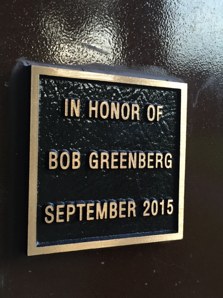 A plaque honors Bob Greenberg at the San Bruno municipal fields. (Kaitlyn Landgraf/Peninsula Press)
