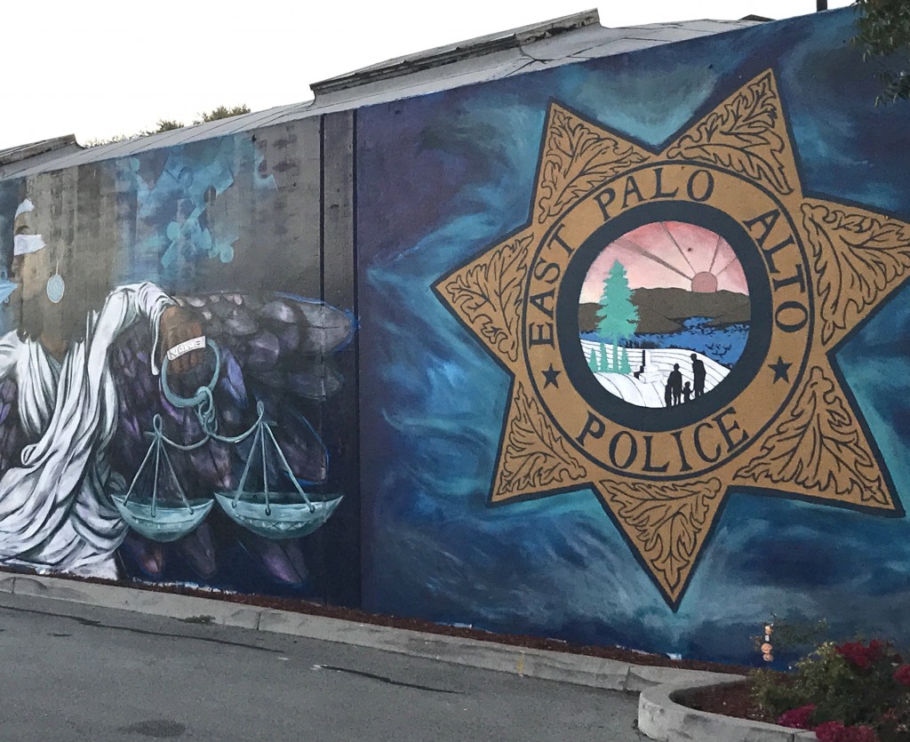 A mural at the East Palo Alto police station.