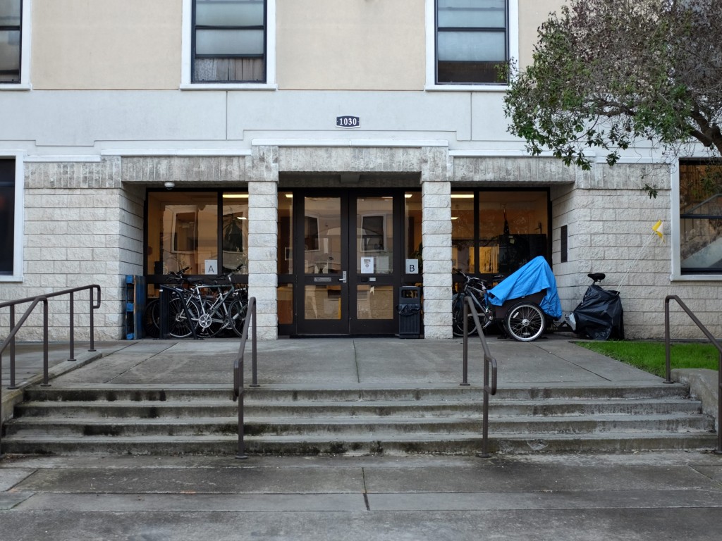 The entrance to the Veterans Academy, one of the sites where Swords to Plowshares houses homeless vets in San Francisco. (Peter Arcuni/Peninsula Press)