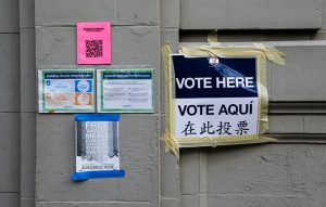 Signs direct voters to the poll