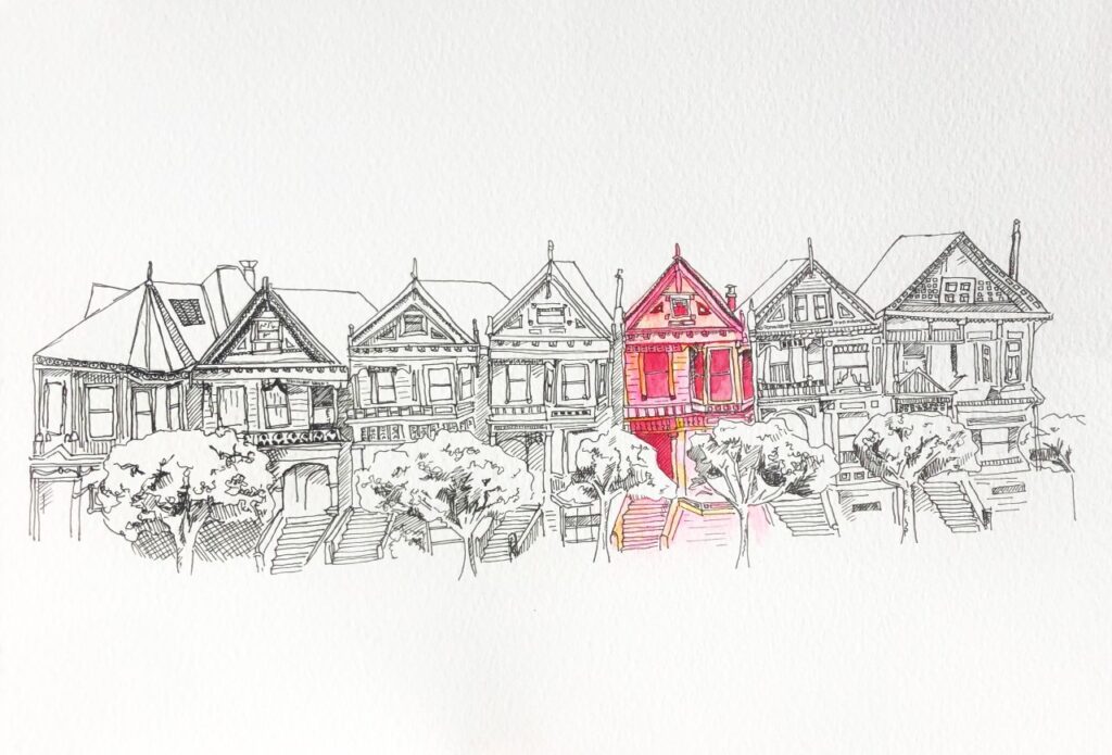 An illustration of the iconic Steiner Street in San Francisco