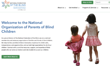 A screenshot of the National Organization of Parents of Blind Children website