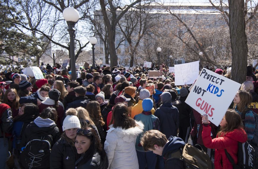 Youth protesters crowd in front of the Minnesota capitol On March 7, 2018.