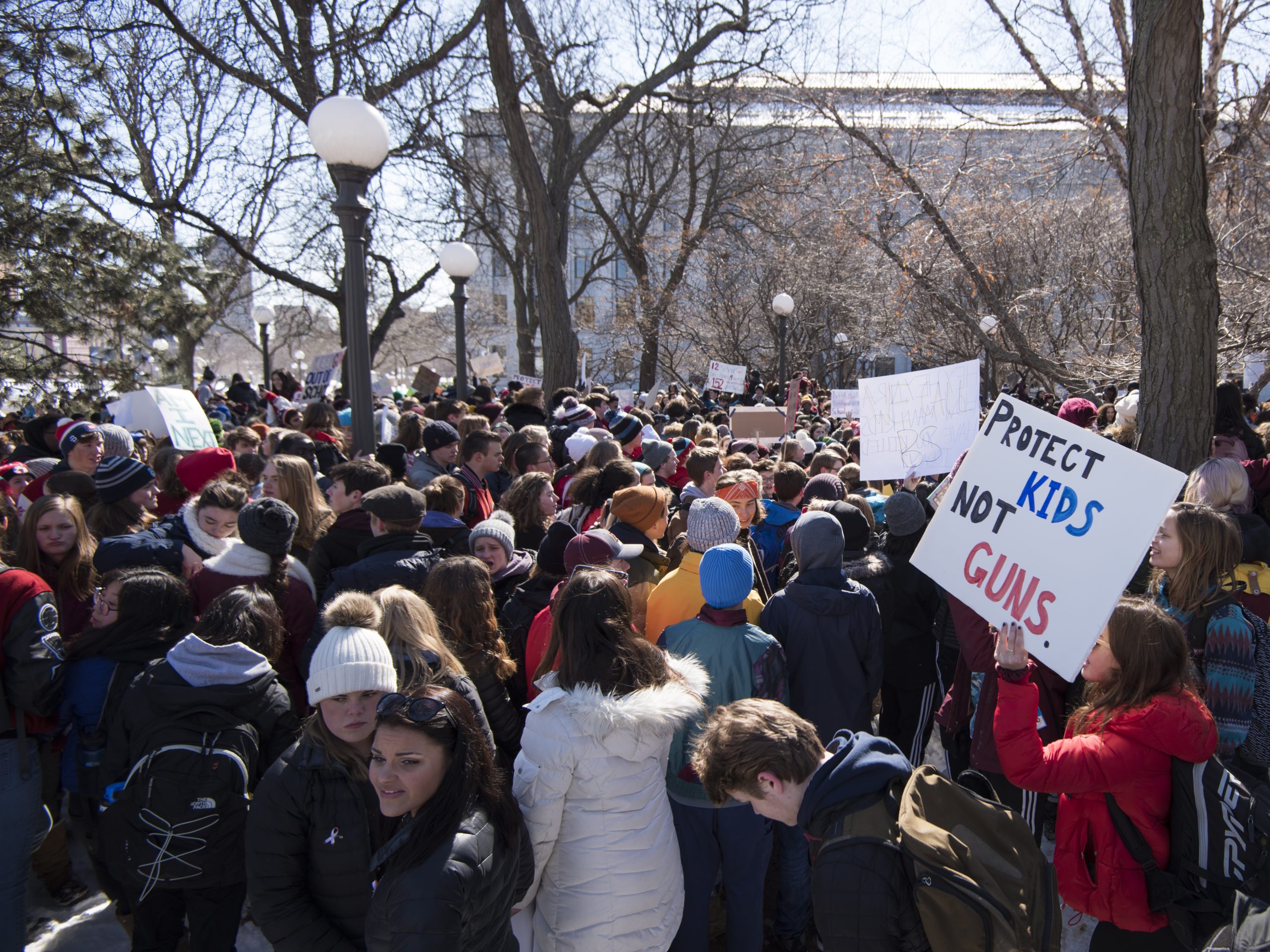 Youth protesters crowd in front of the Minnesota capitol On March 7, 2018.